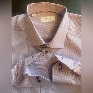 Eton - All cotton purple gingham pattern dress shirt Size 44 (17.5” neck)